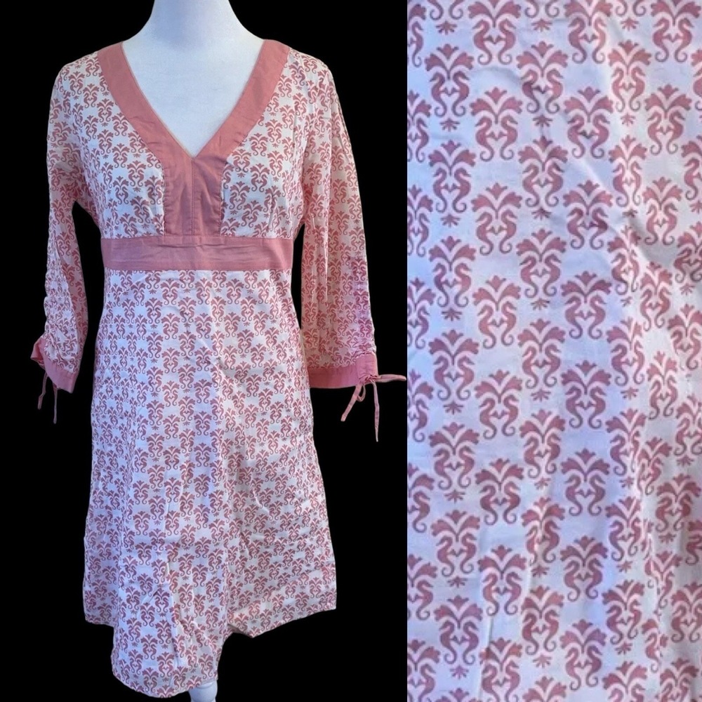 VTG Vineyard Vines Pink Floral A Line Dress Tie Sleeve Y2K Preppy Coastal Chic 0